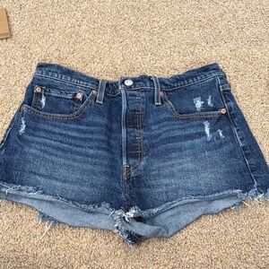 Levi's Dark Blue Distressed Jean Shorts